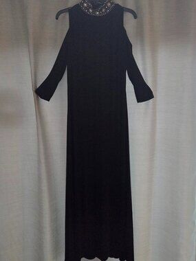 Black Cold-Shoulder Formal Gown with Jeweled Neckline